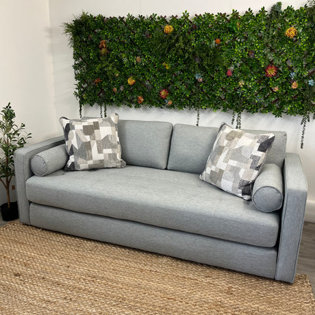 Silver light blue 88-inch MCM-style Sven sleeper sofa bed by Article, featuring sleek modern design and comfortable seating.