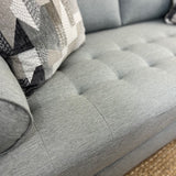 Light blue and silver MCM-style Sven sofa bed by Article, showcasing its sleek sleeper design and modern mid-century aesthetic.