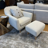 Ivory Bouclé Lounge Chair with matching Ottoman by Article, featuring plush upholstery and modern design for comfortable seating.