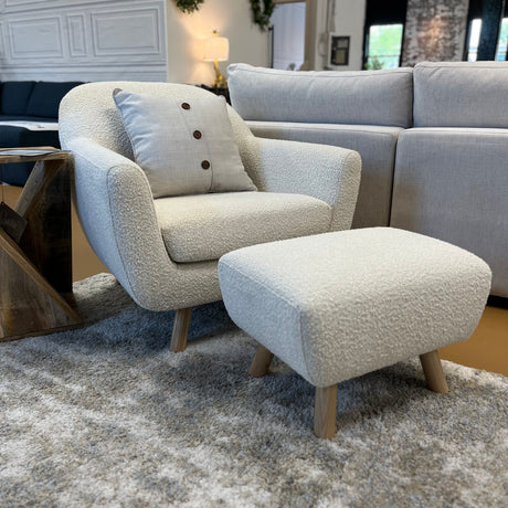 Ivory Bouclé Lounge Chair with Ottoman by Article, showcasing soft, textured fabric and modern design for stylish living spaces.