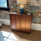 Elegant 37-inch walnut MCM-style storage cabinet by Article, featuring sleek wood finish and modern design.