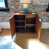 Article 37-inch walnut MCM cabinet with storage, featuring sleek mid-century modern design and clean lines.