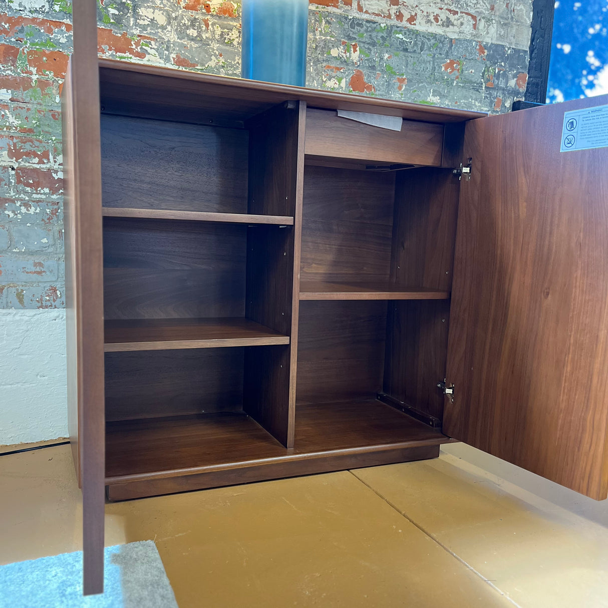 Walnut 37-inch MCM cabinet with storage drawers by Article, featuring sleek modern design and natural wood finish.