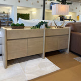 White oak 70-inch MCM-style sideboard by Article featuring sleek mid-century modern design and ample storage.