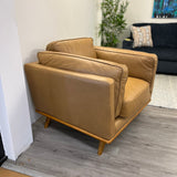 MCM Lounge Chair in Charme Tan leather by Article, featuring a sleek modern design with plush cushioning and stylish armrests.