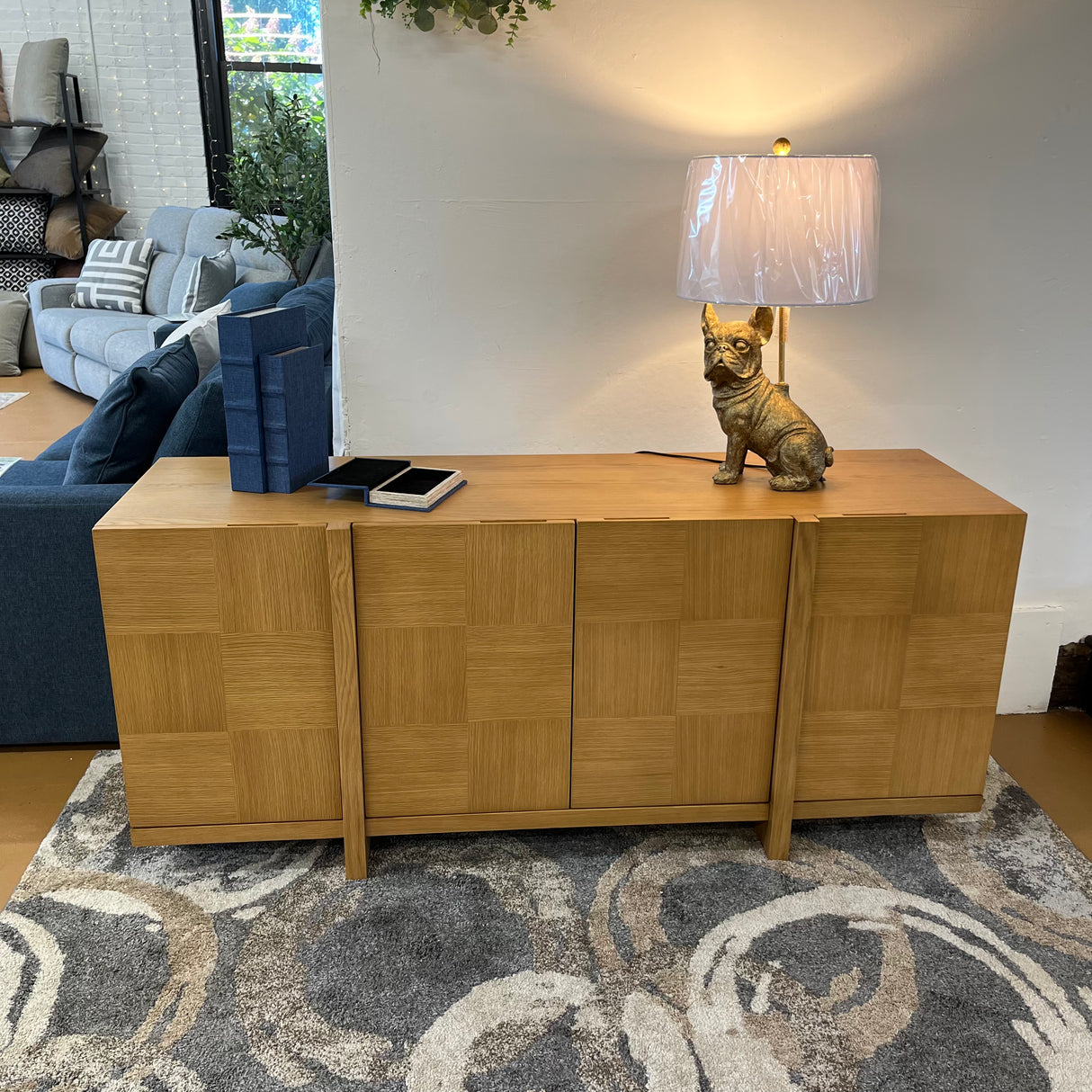 Natural oak MCM-style sideboard, 66-inch length, sleek modern design with wood grain finish, by Article.