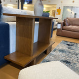 Smoked oak 48-inch MCM console table by Article with sleek modern design and tapered legs, perfect for entryways or living rooms.