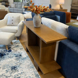 Smoked oak 48-inch MCM console table by Article with sleek modern design and functional surface for entryway or living room.