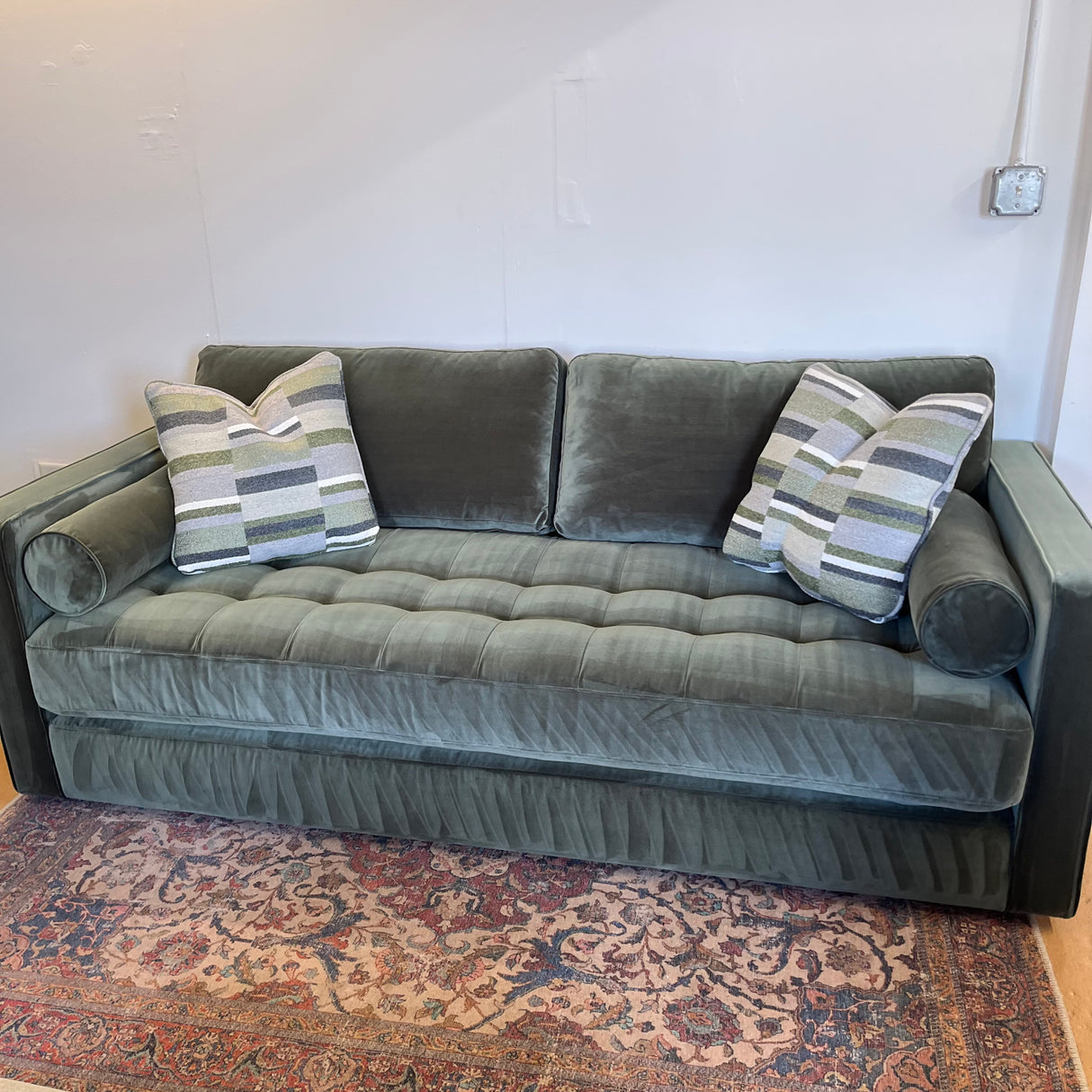 Velvet Sven sofa bed in Pacific Green, a stylish sleeper sofa by Article with plush velvet upholstery and modern design.
