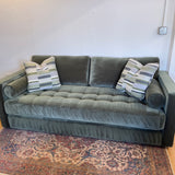 Velvet Sven sofa bed in Pacific Green, a stylish sleeper sofa by Article with plush velvet upholstery and modern design.