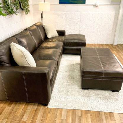 Raymour & Flannigan Real Leather 2pc Sectional with Sleeper, Chaise & Storage Ottoman - Pull Up A Couch