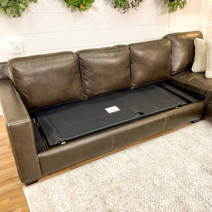 Raymour & Flannigan Real Leather 2pc Sectional with Sleeper, Chaise & Storage Ottoman - Pull Up A Couch