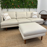 Article MCM sofa and ottoman set in seasalt ivory, featuring plush cushions and modern design for stylish living room decor.