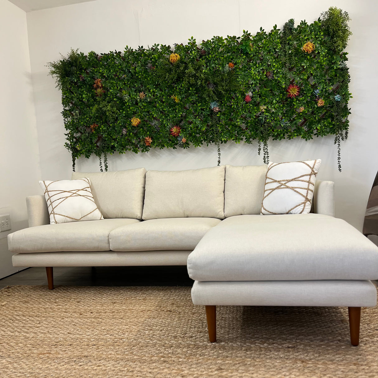 Article MCM sofa and ottoman set in seasalt ivory, featuring plush fabric and modern design, with the sofa and matching ottoman visible.