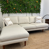 Seasalt Ivory MCM sofa and ottoman set by Article, featuring modern design with plush cushions and wooden legs.