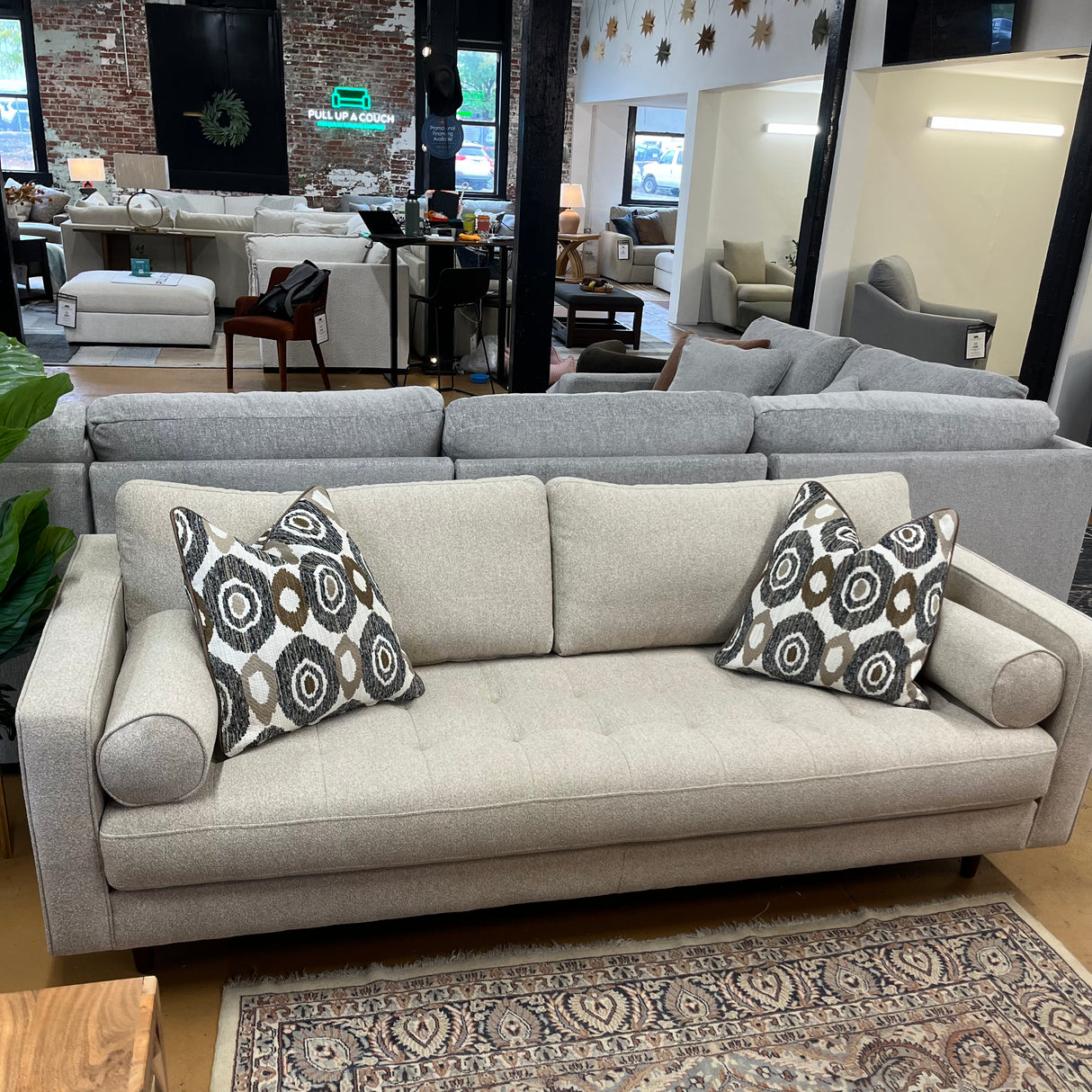 Article Sven sofa with ratine bluff bench cushion, stylish modern sofa with plush fabric and comfortable seating.