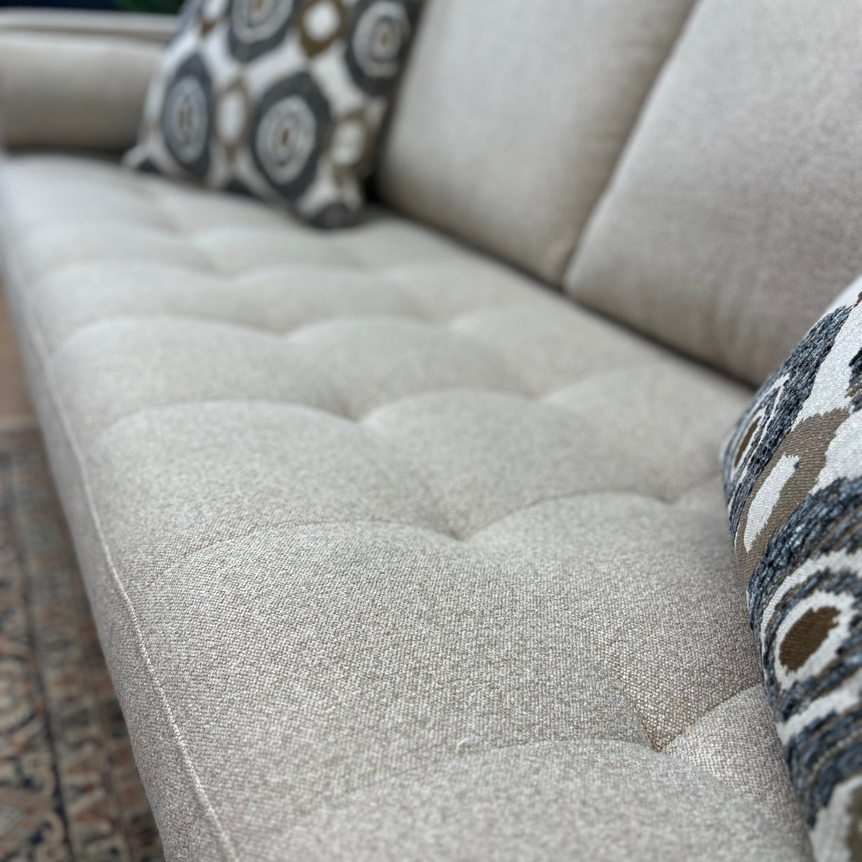 Article Sven sofa with ratine bluff fabric and matching bench cushion, featuring modern design and plush seating.