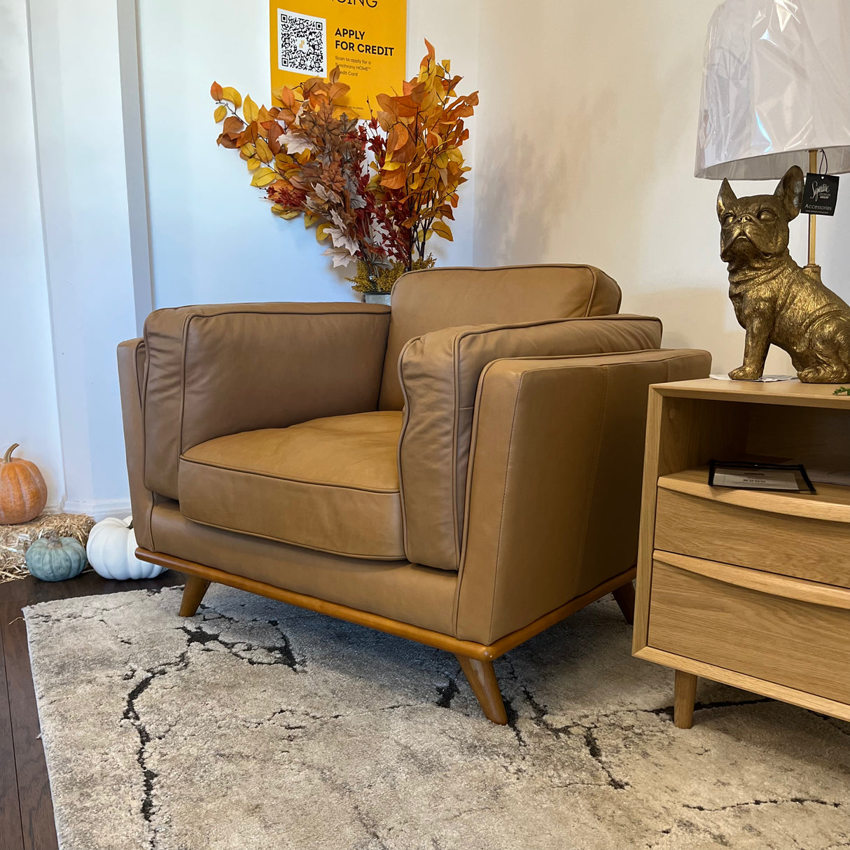 Leather MCM Lounge Chair by Article in Charme Tan with sleek design and plush cushioning, ideal for modern living spaces.