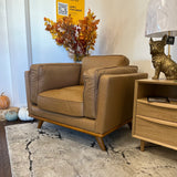 Leather MCM Lounge Chair by Article in Charme Tan with sleek design and plush cushioning, ideal for modern living spaces.