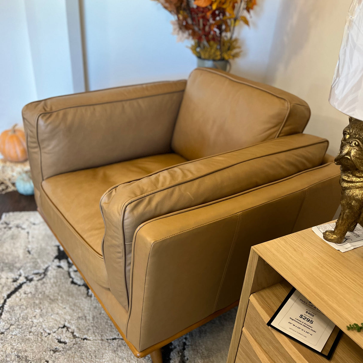 Leather MCM Lounge Chair by Article in Charme Tan with sleek design and cushioned seat for stylish comfort.