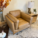 Leather MCM lounge chair in Charme Tan by Article, showcasing a stylish mid-century modern design with plush cushioning.