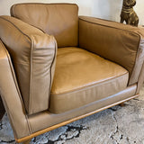 Leather MCM Lounge Chair in Charme Tan by Article, showcasing a stylish and comfortable mid-century modern chair with sleek design.