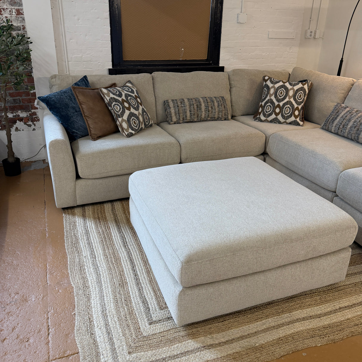 Behold Home Sequoia Corner Sectional 5-piece set with plush fabric, featuring corner and ottoman sections for comfortable living room seating.