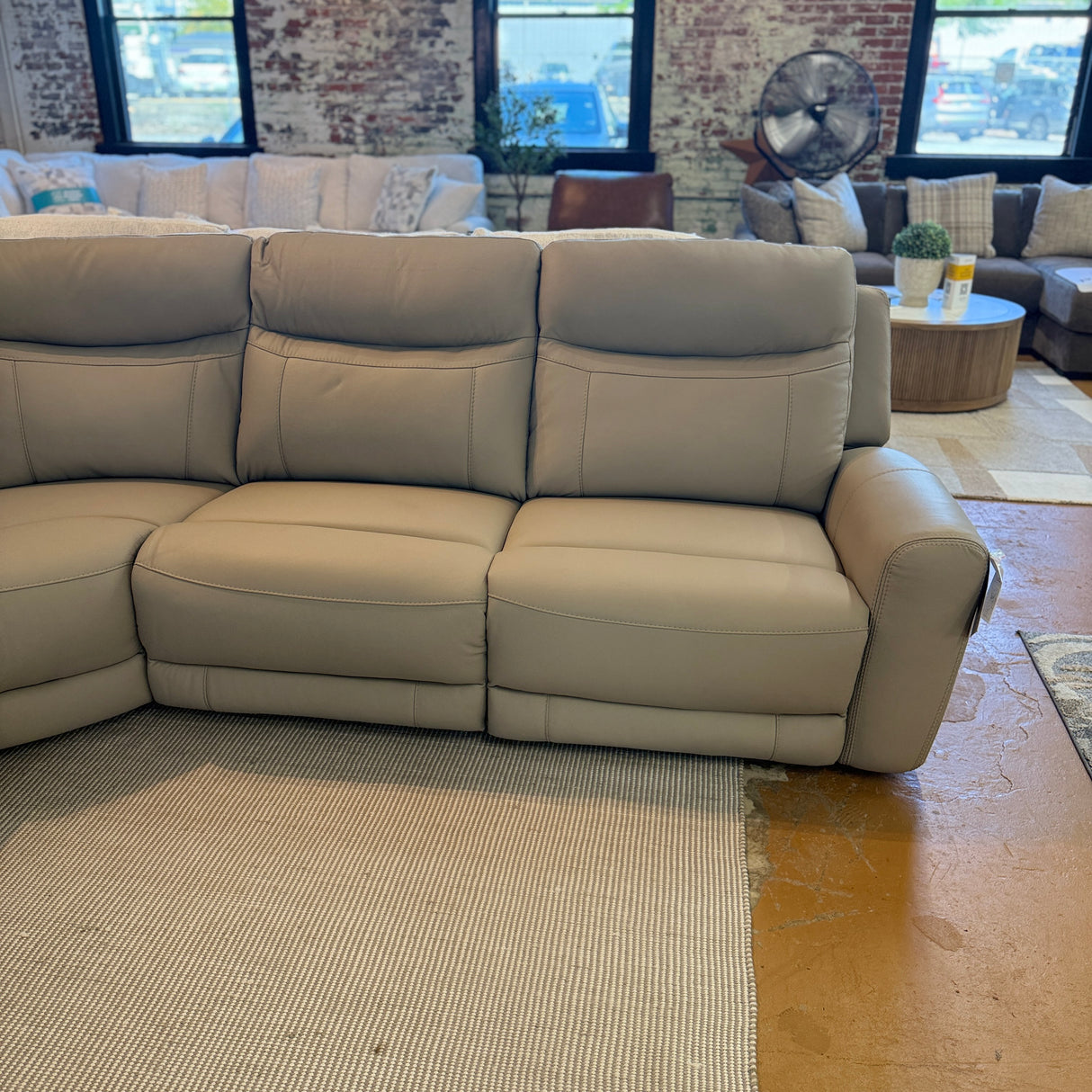 Ashley Furniture Salerno Power Reclining Sectional, 5-piece fabric sectional with plush cushions and reclining seats.