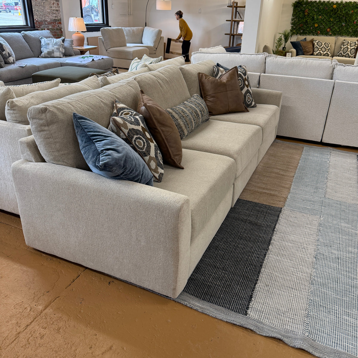 Behold Home Sequoia sectional sofa with three sections, featuring plush cushions and modern design in a neutral fabric.
