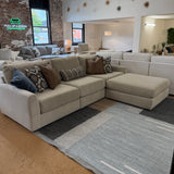 Behold Home Sequoia sectional with chaise and ottoman, modern 3-piece sofa set in neutral fabric, living room furniture.