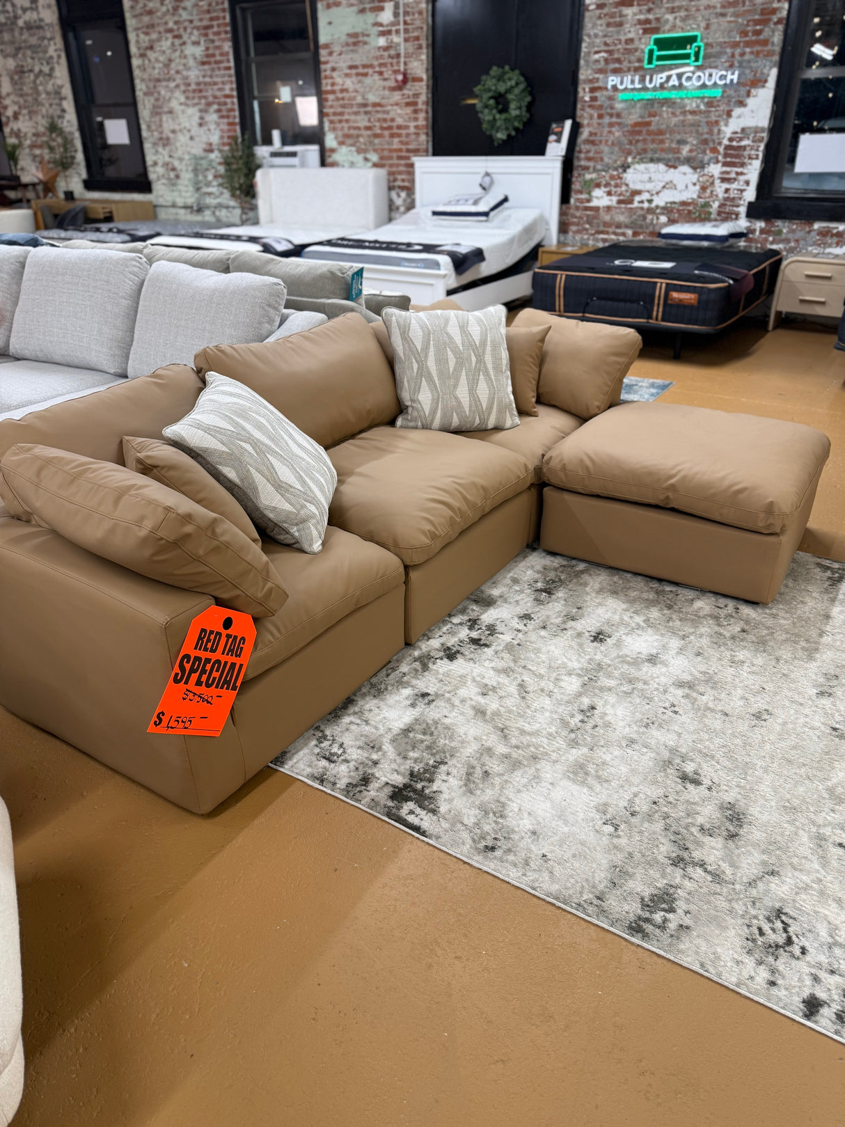 Meridian 4pc Leather Cloud Couch w/Feather Blend Cushions (CLEARANCE) - Pull Up A Couch
