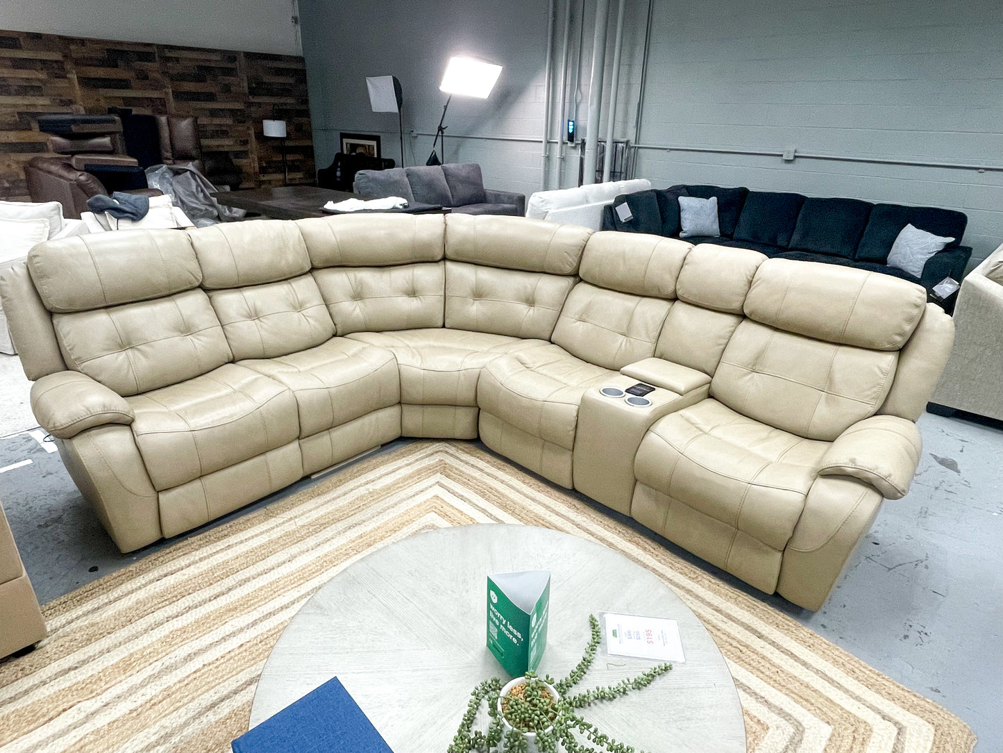 Beige 3pc Leather Sectional w/Heating Massage Recliners