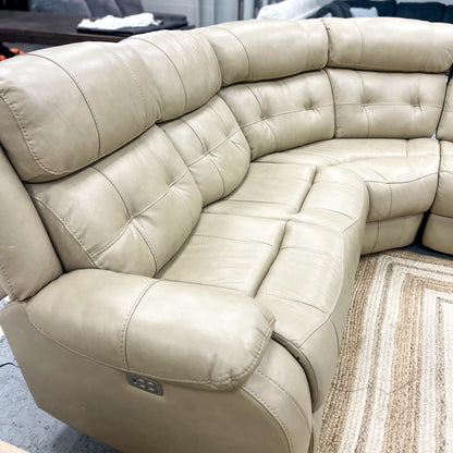 Beige 3pc Leather Sectional w/Heating Massage Recliners