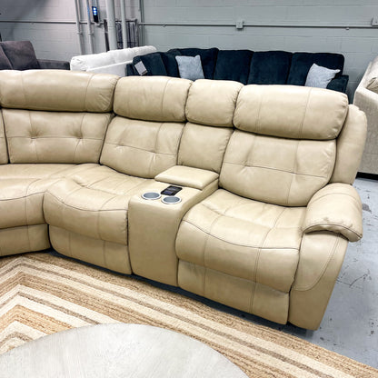 Beige 3pc Leather Sectional w/Heating Massage Recliners