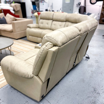 Beige 3pc Leather Sectional w/Heating Massage Recliners