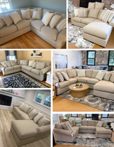 Ashley Furniture Lennox oversized accent ottoman with plush fabric and tufted top, shown from the back view.