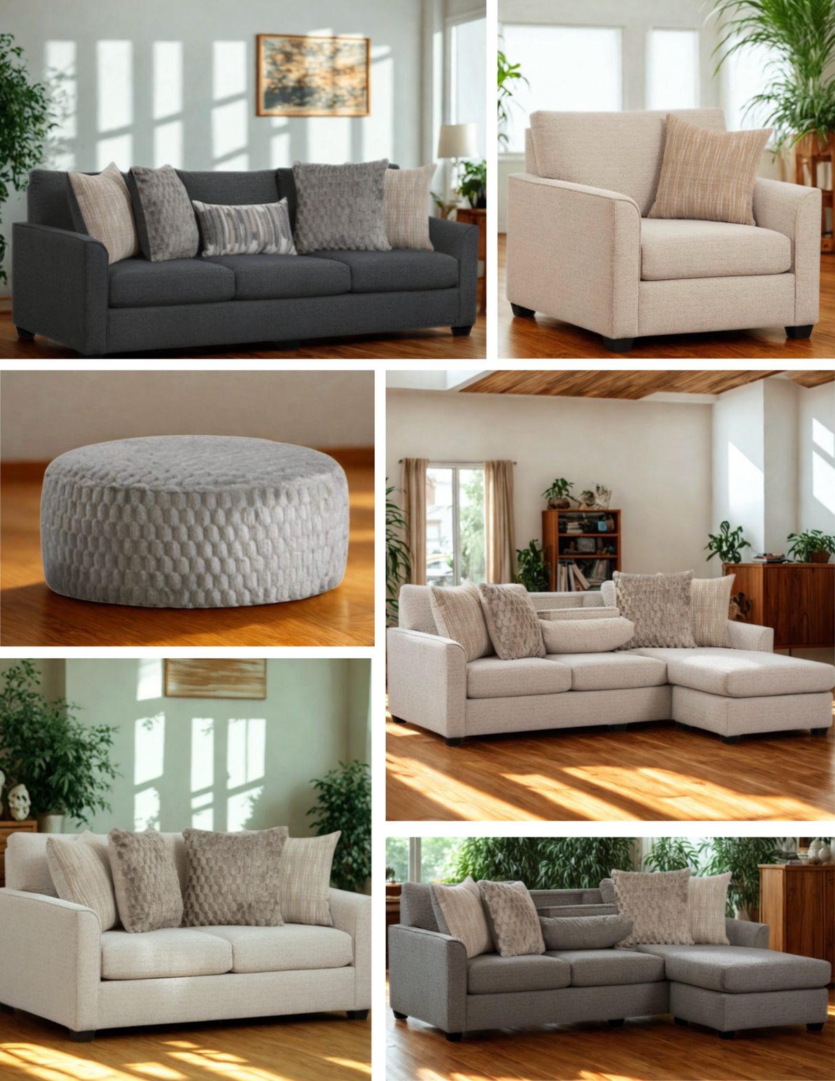 Behold Home Mayfield sectional with reversible chaise, showing the back view of the modern, upholstered sofa in a neutral fabric.