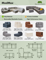 Modmax 5-piece sectional by Ashley Furniture, showing the front view with plush cushions and modern design for a stylish living room.