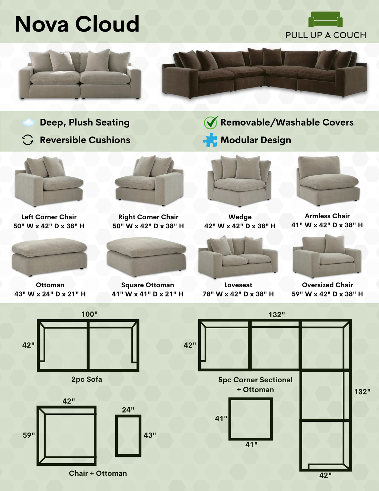 Ashley Furniture Nova Cloud sofa with plush cushions and modern design, shown from the front.
