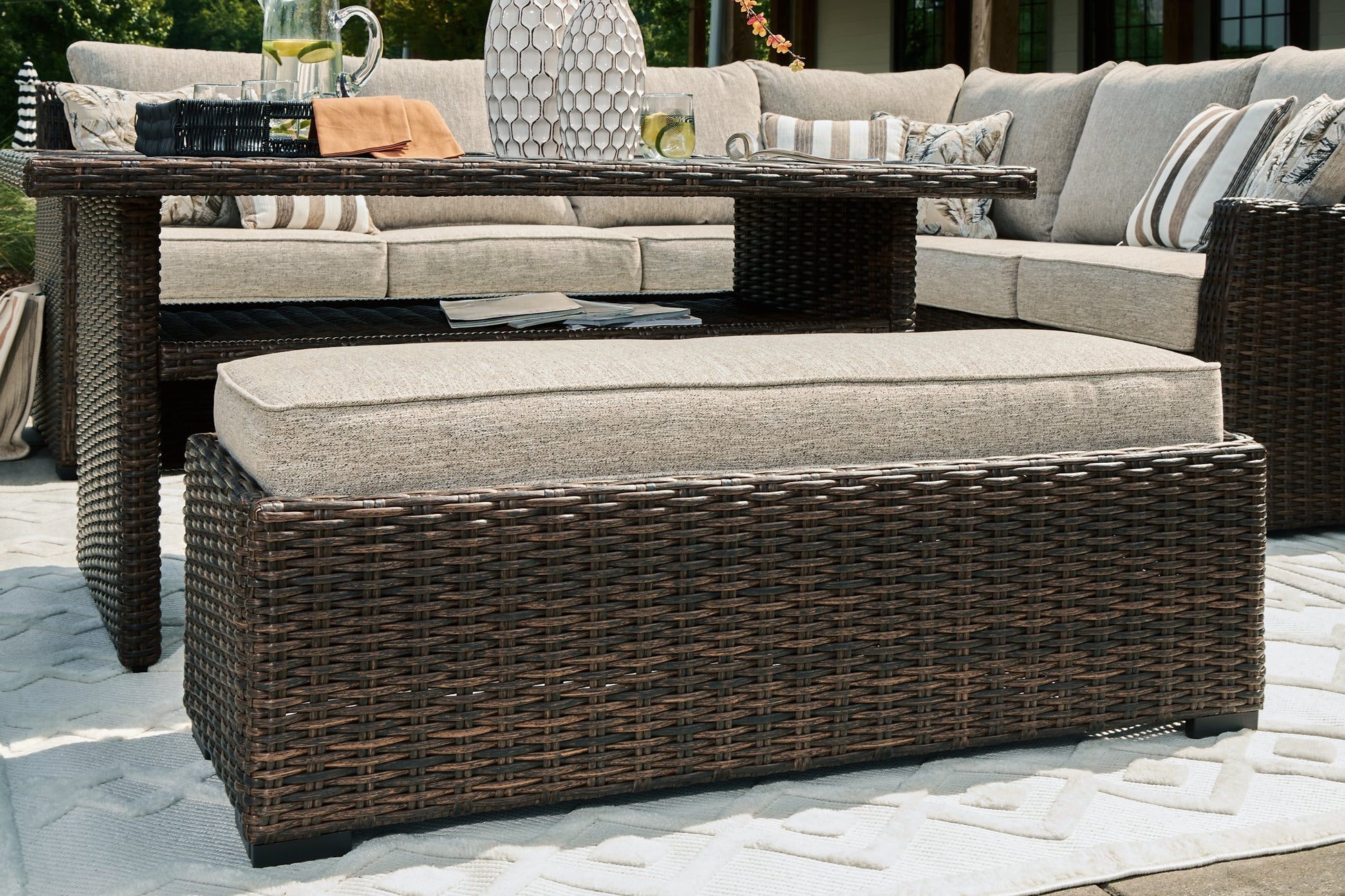 Brook Ranch Outdoor Sofa Sectional/Bench with Cushion (Set of 3) - Pull Up A Couch