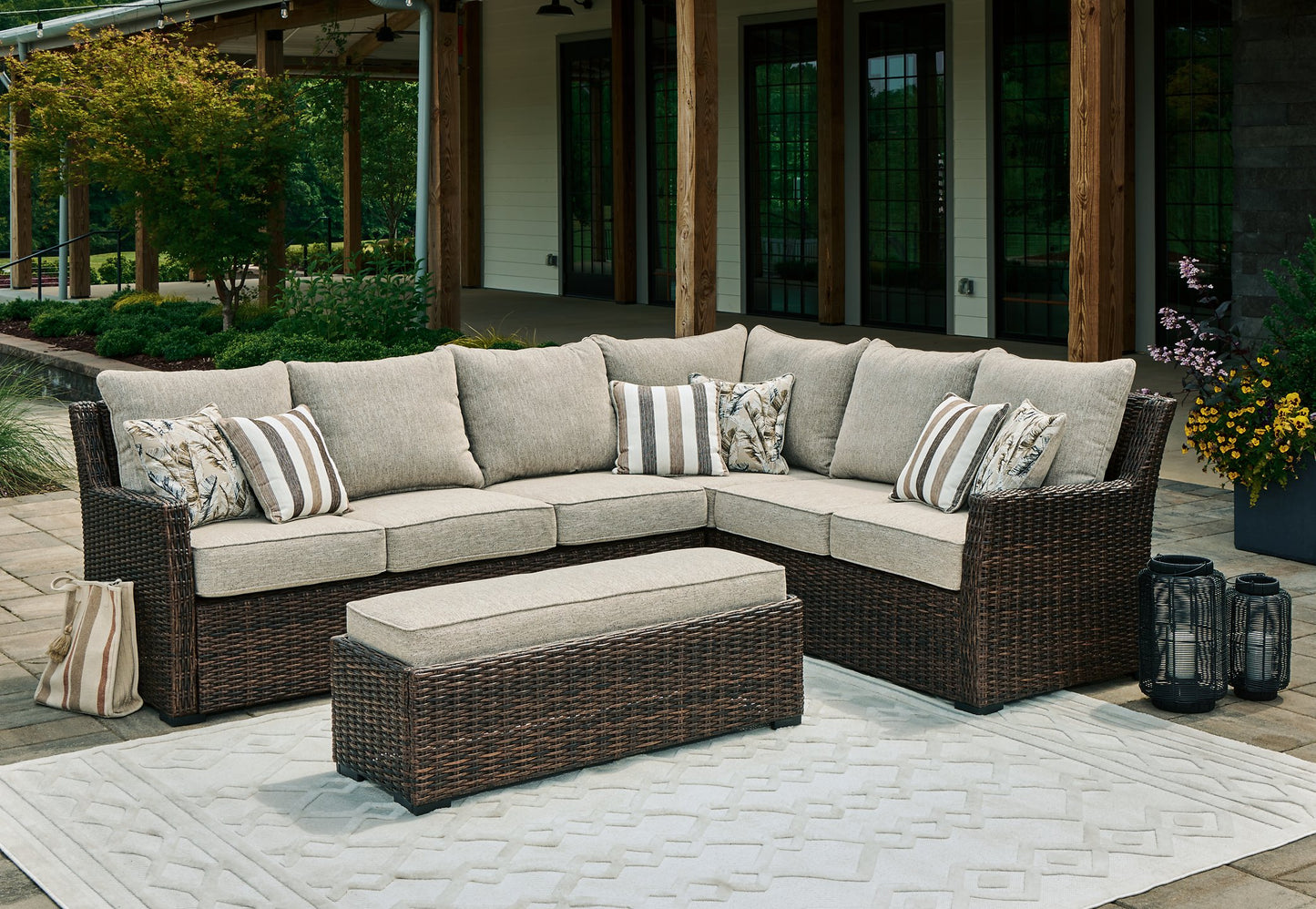 Brook Ranch Outdoor Sofa Sectional/Bench with Cushion (Set of 3) - Pull Up A Couch