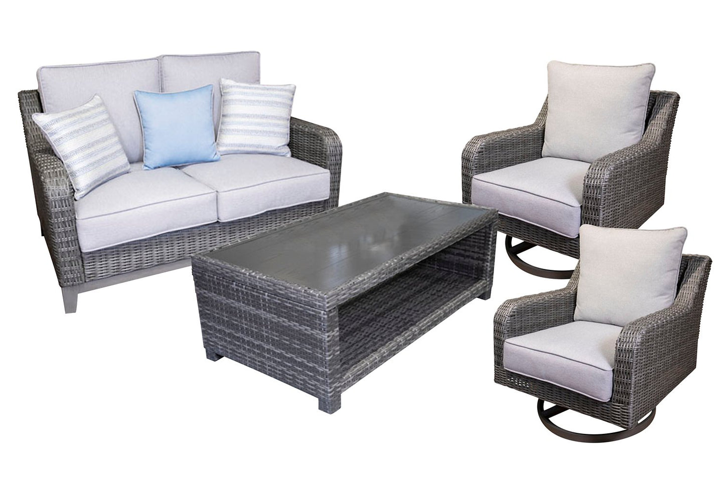 Elite Park Outdoor Loveseat, Lounge Chairs and Cocktail Table - Pull Up A Couch