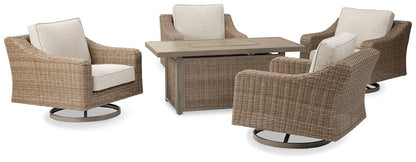 Beachcroft Beachcroft Fire Pit Table with Four Nuvella Swivel Lounge Chairs - Pull Up A Couch