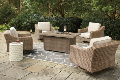 Beachcroft Beachcroft Fire Pit Table with Four Nuvella Swivel Lounge Chairs - Pull Up A Couch