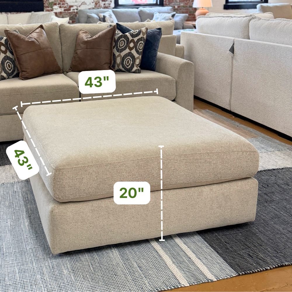 Behold Home Sequoia Accent Ottoman showing its compact wooden frame and plush upholstered top for stylish seating.