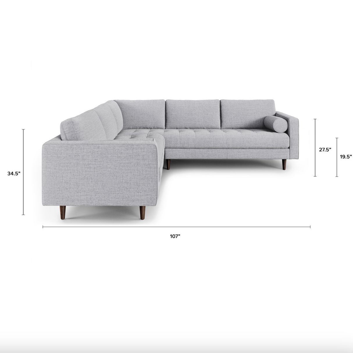 107" Tufted Corner Sectional - Stone Gray - Pull Up A Couch