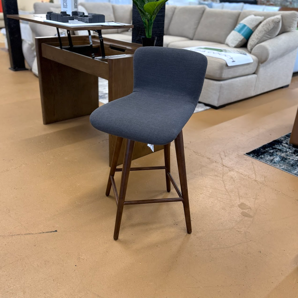 MCM-Style Swivel Counter Stool (Walnut/Miller Gray)