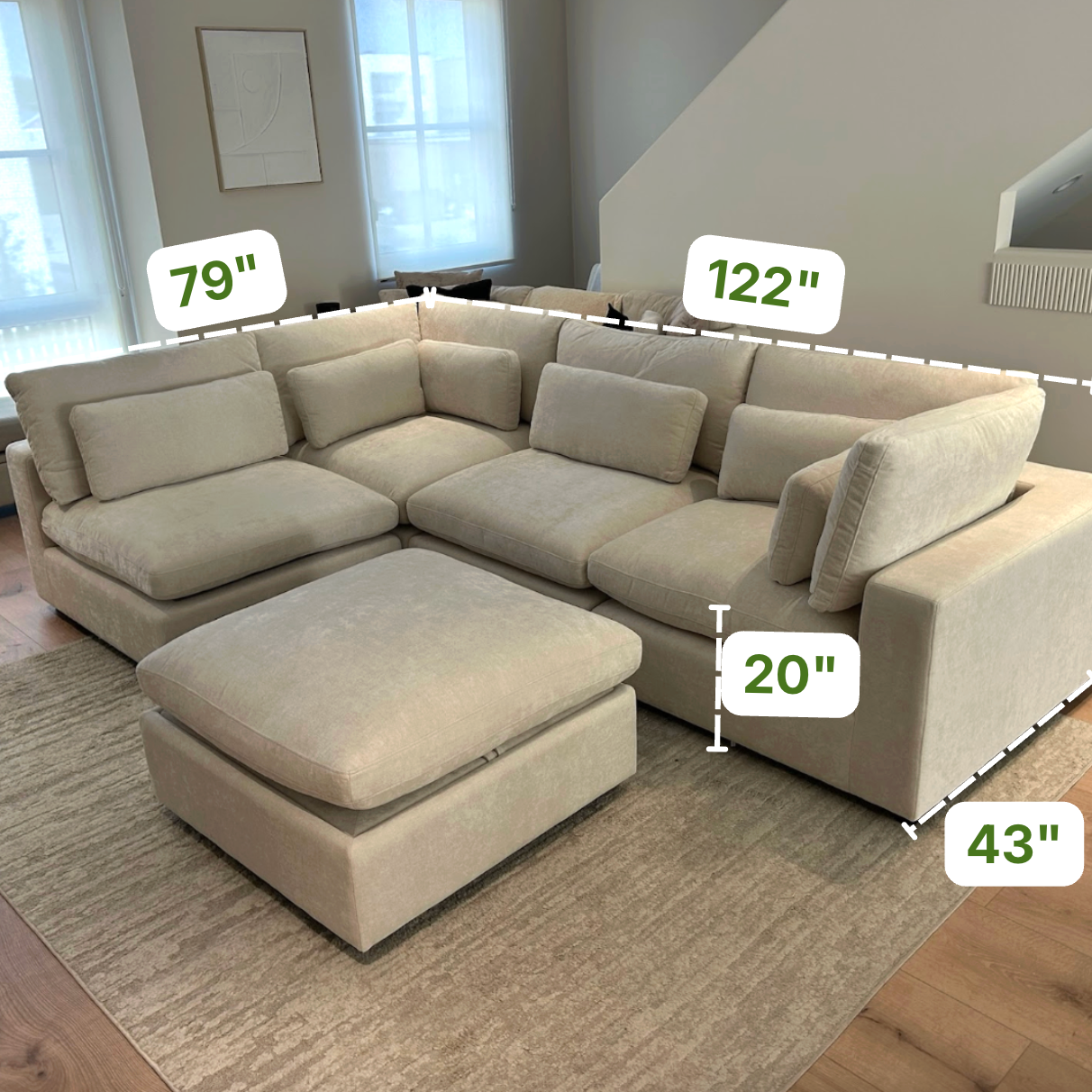 Serenity Cloud 5pc Sectional w/Storage Ottoman