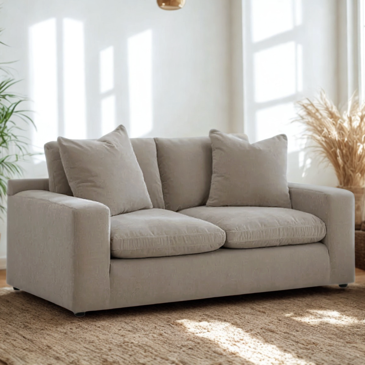 Ashley Furniture Nova Cloud loveseat with plush fabric, featuring a cozy, modern design and cushioned armrests.