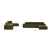 Cypress green 4-piece modular sectional sofa with matching ottoman from Article, featuring plush cushions and modern design.